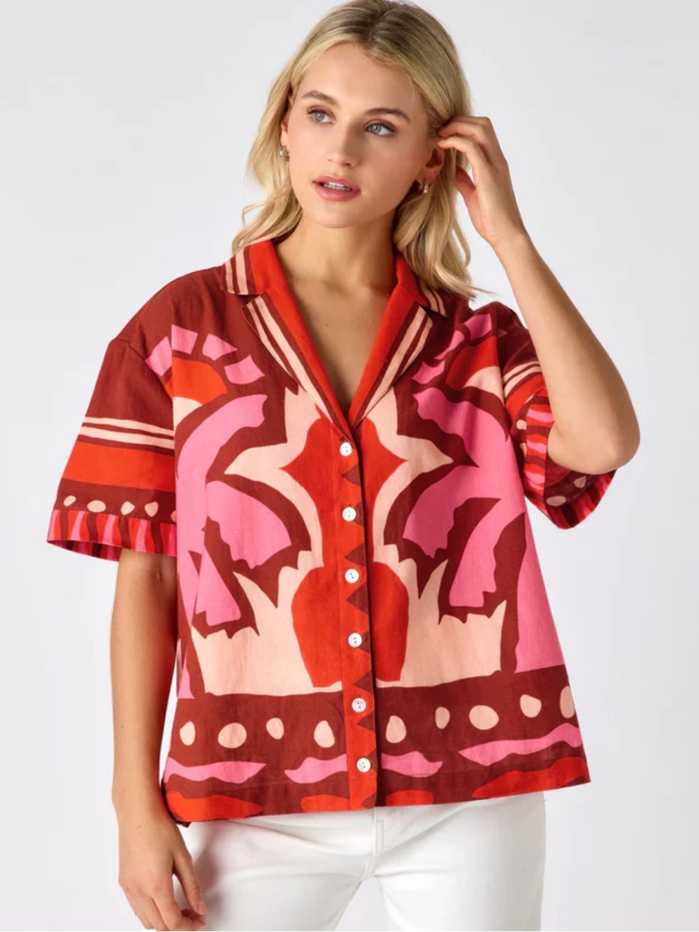 Crosby by Mollie Burch Iker Mexico City Top XL Linen Blend Multicolor Boxy NWT